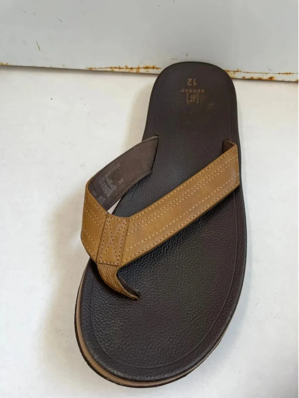 George Mens brown flip flops, Men's Size 12 leather casual